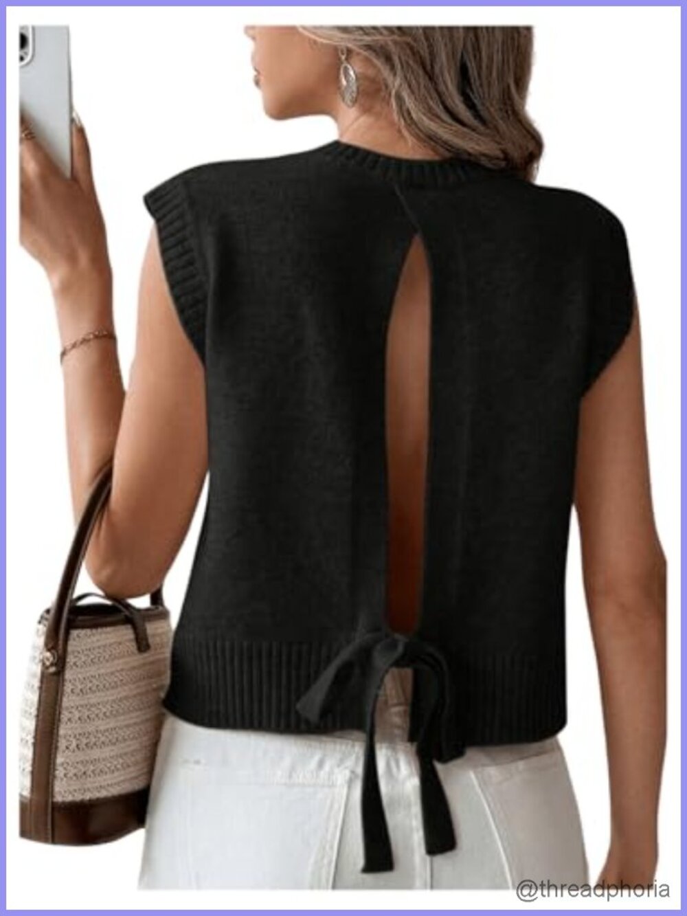 Womens Backless Tie Knit Sleeveless Sweater Vest Open Back Top